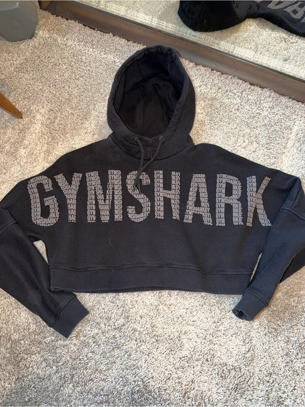 Gymshark Black Cropped Hoodie with Logo Across Chest